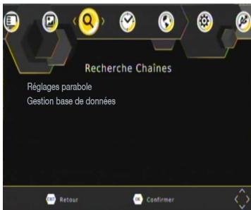 Recherche Chaines Réglages parabole Gestion base de données