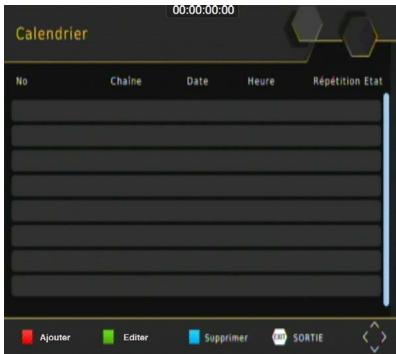 00:00:00:00 Calendrier No Chaine Data Heure Répétition Etat Ajouter Editor Supprimer SORTIE