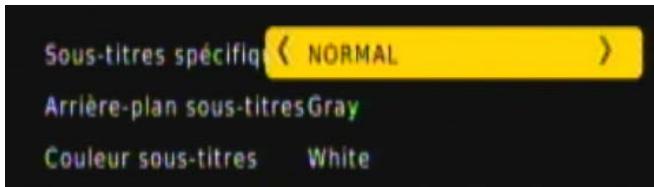 Sous-titres spécifiq < NORMAL > Arrière-plan sous-titresGray Couleur sous-titres White