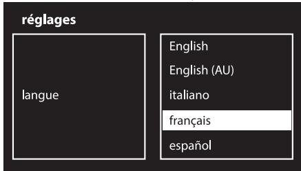 réglages langue English English (AU) italiano français español