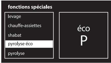 fonctions spéciales levage chauffe-assiettes shabat pyrolyse éco pyrolyse éco P