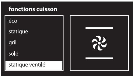fonctions cuisson éco statique gril sole statique ventilé