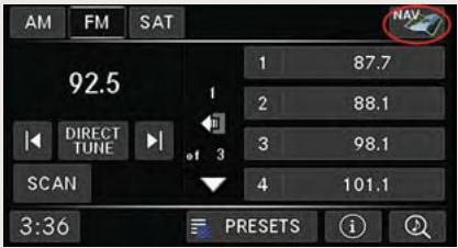AM FM SAT 92.5 1 87.7 2 88.1 3 98.1 4 101.1 DIRECT TUNE SCAN 3:36 PRESETS i Q