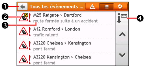 MIO MIVUE 792 - Comment faire pour afficher la liste de tous les événements sur mon itinéraire? - 1