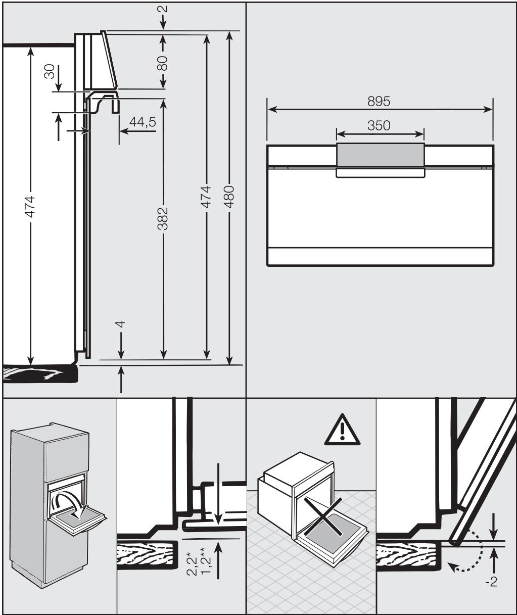 MIELE H2267-1 BP - Cotes détaillées de la façade du four - 1