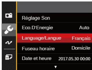 Réglage Son Eco.D'Energie Auto Language/Langue Français Fuseau horaire Domicile Date et heure 2017.05.30 00:00