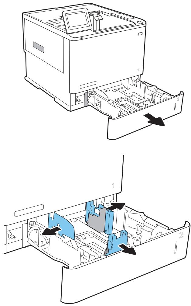 HP JET PRO M428DW - Adjust the paper-length and paper-width guides by squeezing the blue adjustment latches and sliding the guides to the size of the paper being used. - 1