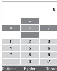 | Options | Egaler | Retour | |---|---|---| | * | + | | | = | = | / | | - | - | | | 1 | 2 | 3 | | 4 | 5 | 6 | | 7 | 8 | 9 | | . | 0 | +/- | 0