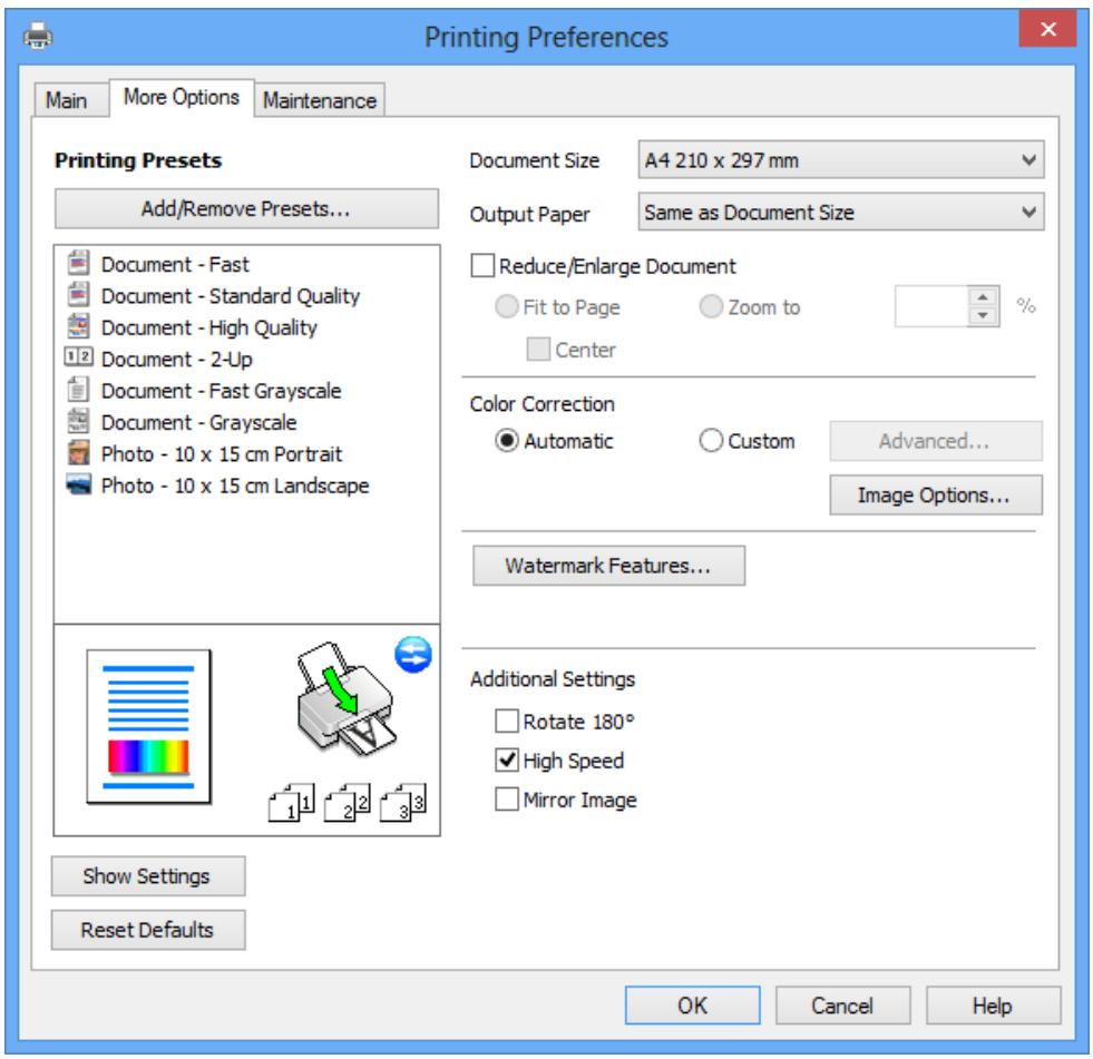 EPSON XP 2105 - Onglet Plus d'options - 1