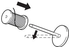 BROTHER J14S - Insérez complètement la bobine de fil pour la canette sur le porte-bobine. - 1