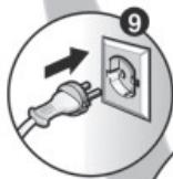 Diagram showing a plug inserted into an electrical outlet with a numbered label '9' indicating a step or section number.