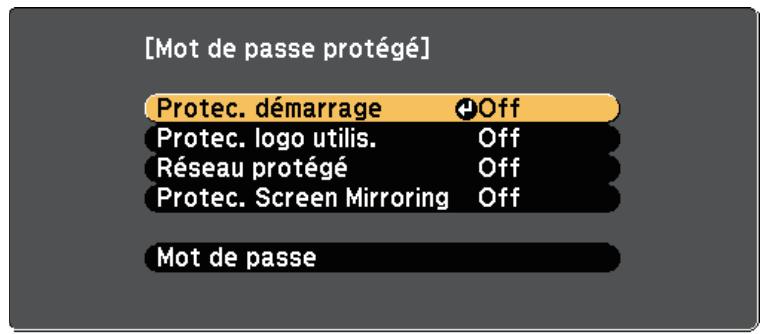 EPSON EB W41 - Sélectionner les types de protection par mot de passe - 1