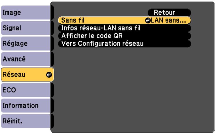 EPSON EB W41 - Sélectionner manuellement les paramètres du réseau sans fil - 2