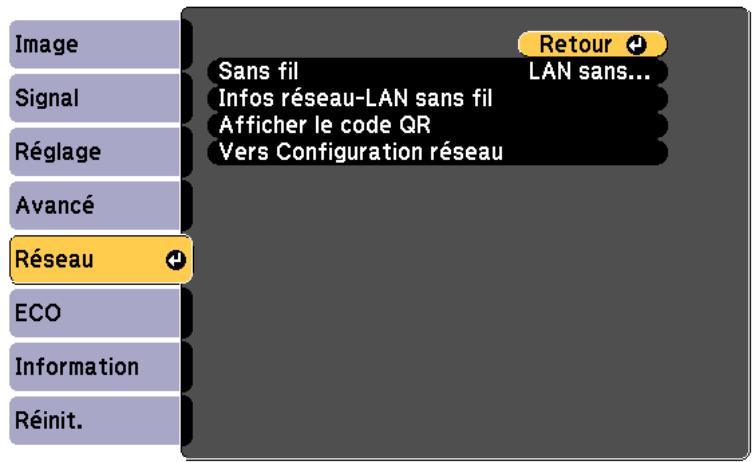 EPSON EB W41 - Sélectionner manuellement les paramètres du réseau sans fil - 1