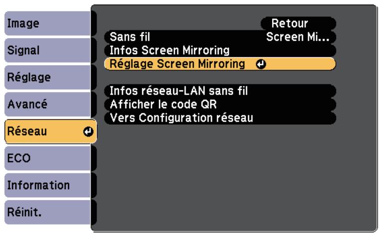 EPSON EB W41 - Sélectionner les paramètres de screen mirroring - 4