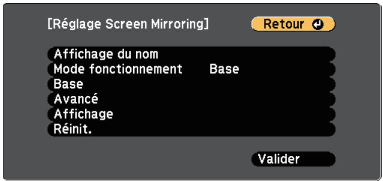 EPSON EB W41 - Menu Réseau - Paramètres de Screen Mirroring - 1