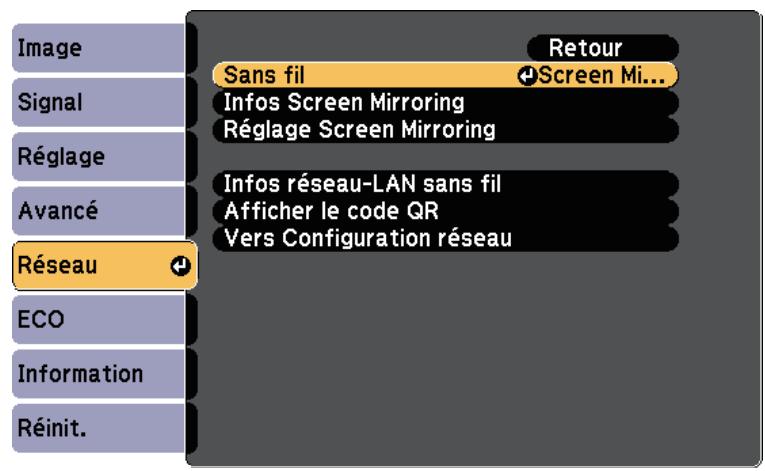 EPSON EB W41 - Sélectionner les paramètres de screen mirroring - 3