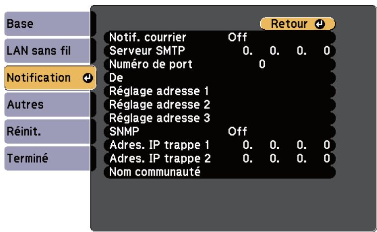 EPSON EB W41 - Menu Réseau - Menu Notification - 1