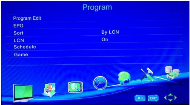 Program Program Edit EPG Sort By LCN LCN On Schedule Game