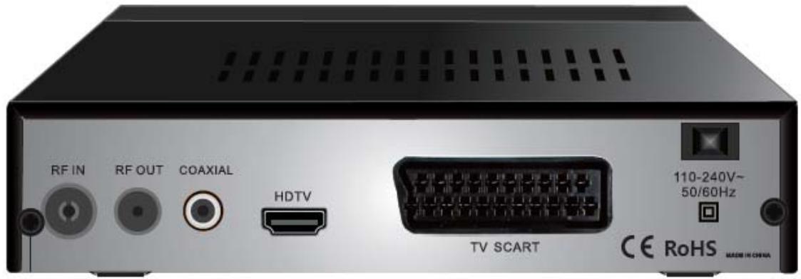 RF IN RF OUT COAXIAL HDTV TV SCART 110-240V~ 50/60Hz CE RoHS MADE IN CHINA