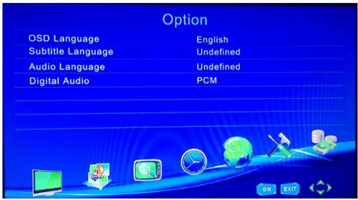 Option OSD Language English Subtitle Language Undefined Audio Language Undefined Digital Audio PCM