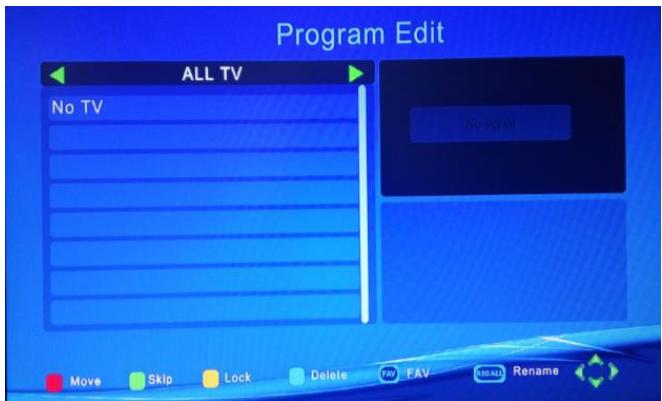 Program Edit ALL TV No TV Move Skip Lock Delete FAT FAV RECALL Rename