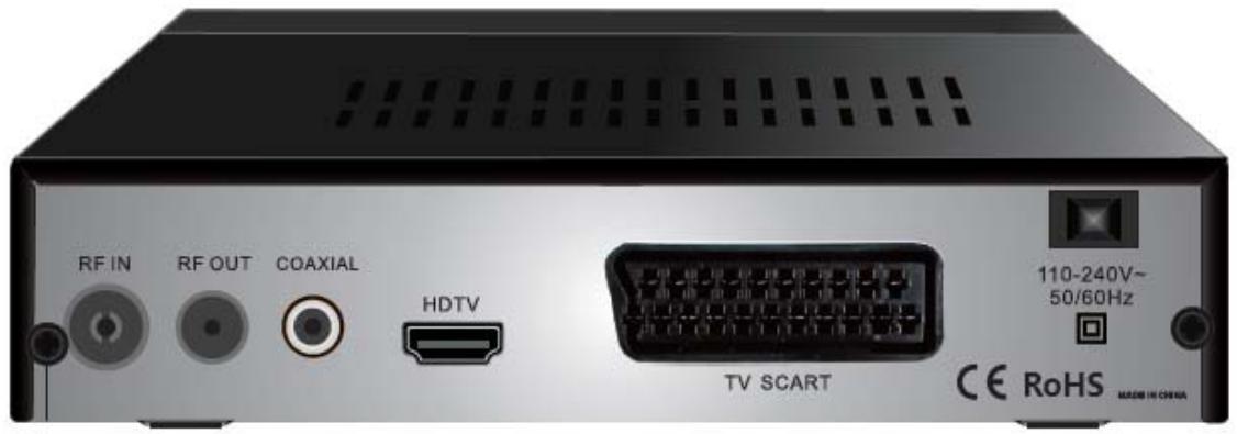 RF IN RF OUT COAXIAL HDTV TV SCART 110-240V~ 50/60Hz CE RoHS MADE IN CHINA