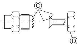 Technical diagram showing a mechanical assembly with labeled components C and D, likely from an engineering or manufacturing context.