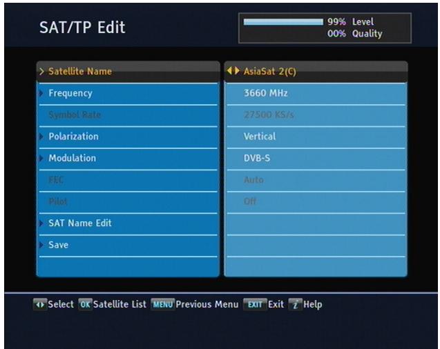 TOPFIELD SBP-2001 - Editing the transponder list - 1