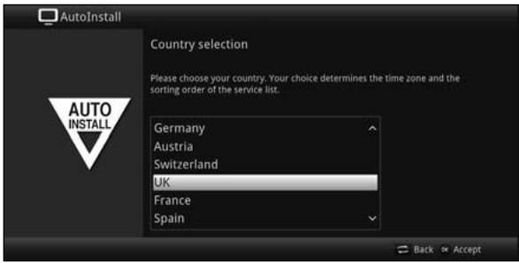 AutoInstall Country selection Please choose your country. Your choice determines the time zone and the sorting order of the service list. Germany Austria Switzerland UK France Spain Back Accept