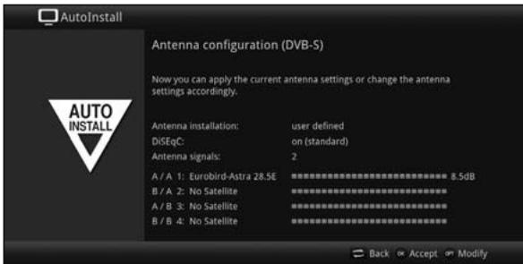 AutoInstall Antenna configuration (DVB-S) Now you can apply the current antenna settings or change the antenna settings accordingly. Antenna installation: user defined DISEqC: on (standard) Antenna signals: 2 A / A 1: Eurobird-Astra 28.5E………………………………………………………………………………………………………………………………………………………………………………………………………………………………………………………………………………………………………………………………………………………………………………………………………………………………………………………………………………………………………………………………………………………………………………………………………………………… B / A 2: No Satellite…………………………………………………………………………………………………………………………………………………………………………………………………………………………………………………………………………………………………………...... A / B 3: No Satellite ★★★★★★★★★★★★★★★★★★★★★★★★★★★★★★★★★★★★★★★★★★★★★★★★★★★★★★★★★★★★★★★★★★★★★★★★★★★★★★★★★★★★★★★★★★★★★★★★★★★★★★★★★★★★★★★★★★★★★★★★★★★★★★★★★★★★★★★★★★★★★★★★★★★★★★★★★★★★★★★★★★★★★★★★★★★★★★★★★★★★★★★★★★★★★★★★★★★★★★★★★★ Back Accept Modify