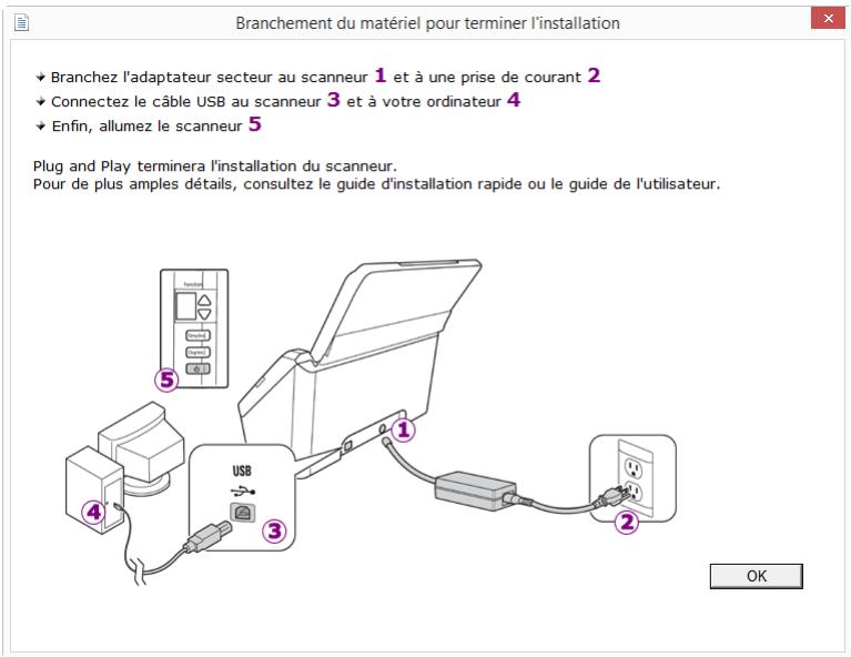 XEROX DOCUMATE 3125 - Connexion du câble USB et mise sous tension - 3