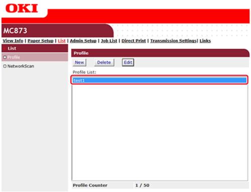 OKI B432DN - Supprimer un (profil) de destination à partir de la page Web - 5