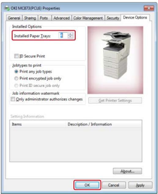 OKI MC760DN - Configuration des bacs supplémentaires pour le pilote d'imprimante Windows PCL - 1