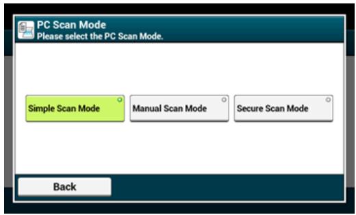 PC Scan Mode Please select the PC Scan Mode. Simple Scan Mode Manual Scan Mode Secure Scan Mode Back