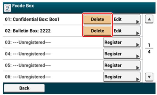 Fcode Box 01: Confidential Box: Box1 Delete Edit 02: Bulletin Box: 2222 Delete Edit 03: ---Unregistered--- Register 04: ---Unregistered--- Register 05: ---Unregistered--- Register 06: ---Unregistered--- Register Back