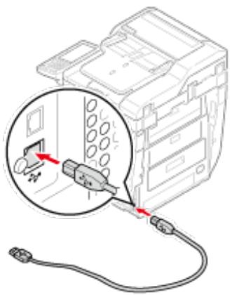 OKI MC760DN - Insérez une extrémité du câble USB dans le connecteur d'interface USB de la machine. - 1