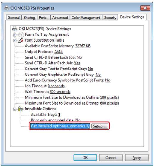 OKI ES8453DN - Configuration des bacs supplémentaires pour le pilote d'imprimante Windows PS - 1