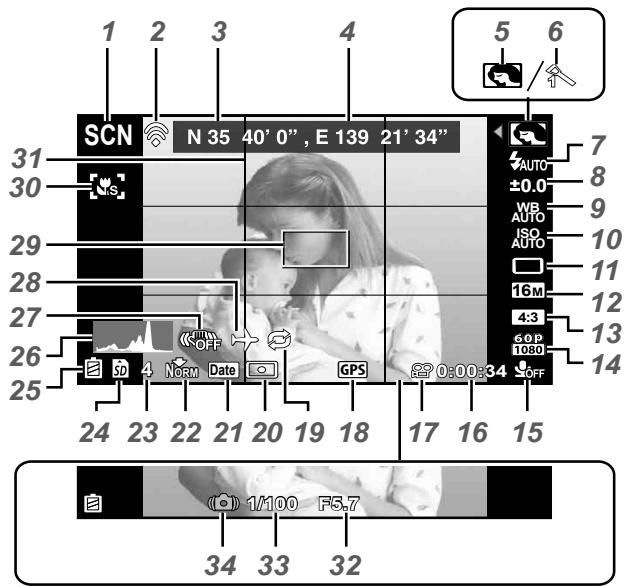 OLYMPUS TG6 - Affichages de I'écran de prise de vue - 1