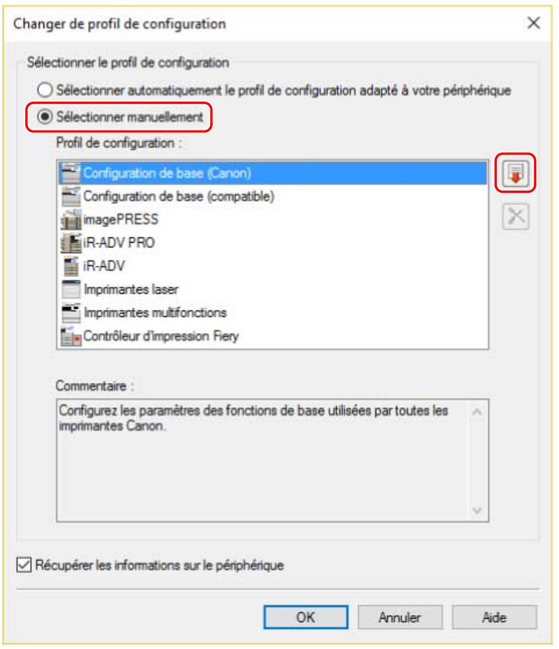 CANON I-SENSYS MF267DW - Affichez la feuille [paramètres du périphérique] → cliquez sur [modifier]. - 2