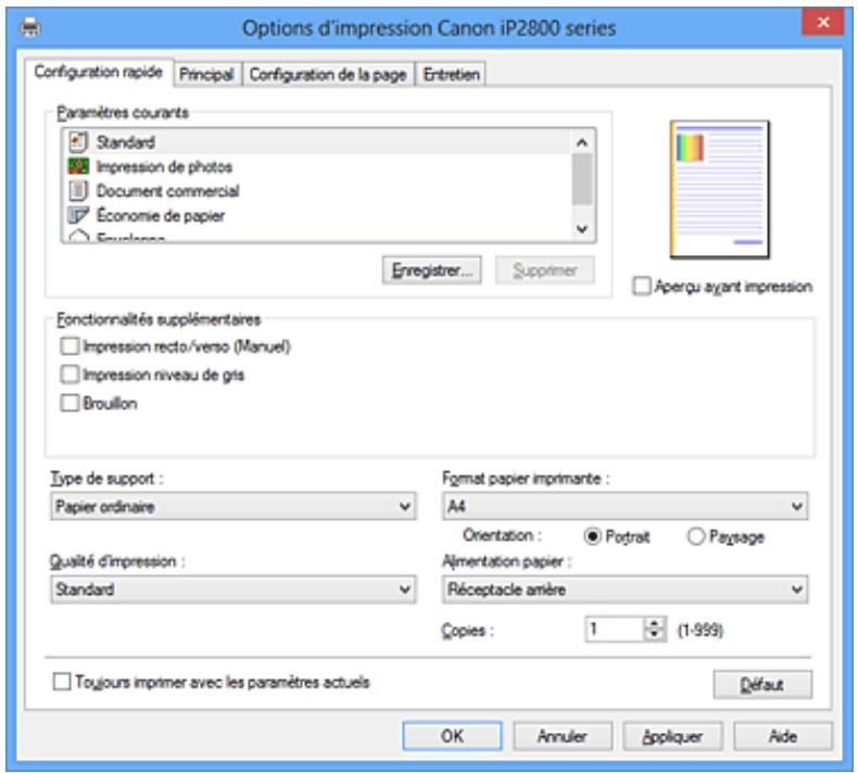 CANON TS 6350 - Description de l'onglet Configuration rapide - 1