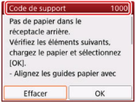 CANON PIXMA TS3350 - Lorsqu'un code support et un message s'affichent sur l'écran LCD : - 1