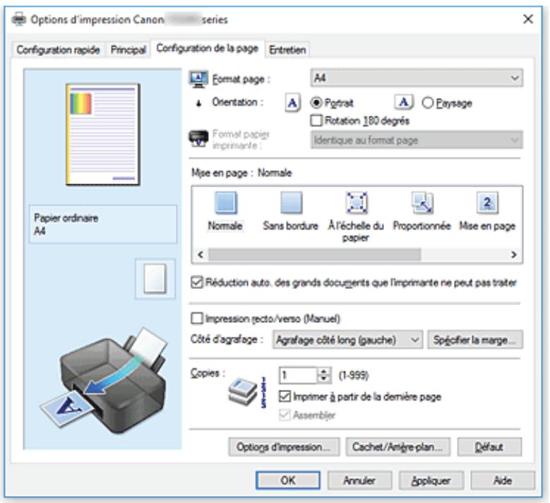 CANON PIXMA TS3350 - Description de l'onglet configuration de la page - 1