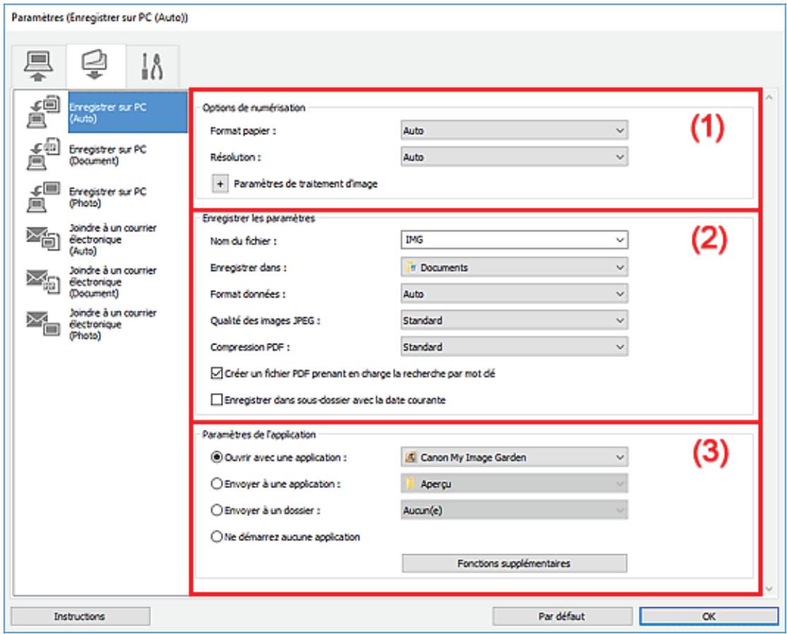 CANON PIXMA TS3350 - Boîte de dialogue paramètres (enregistrer sur PC (auto)) - 2