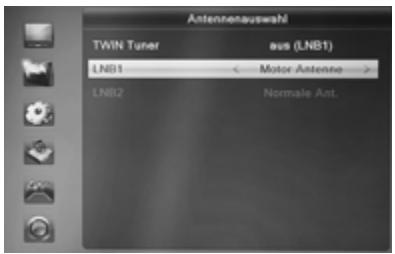 Antennauswahl TWIN Tuner LNB1 LNB2 aus (LNB1) Motor Antenna Normale Ant.