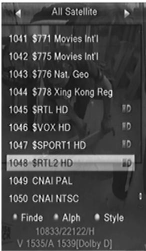 All Satellite 1041 $771 Movies Int'l 1042 $775 Movies Int'l 1043 $776 Nat. Geo 1044 $778 Xing Kong Reg 1045 $RTL HD HD 1046 $VOX HD HD 1047 $SPORT1 HD HD 1048 $RTL2 HD HD 1049 CNAI PAL 1050 CNAI NTSC • Finde • Alph • Style 10833/22122/H V 1535/A 1539[Dolby D]