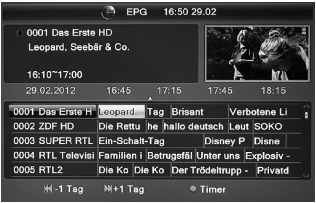 EPG 16:50 29.02 ○ 0001 Das Erste HD Leopard, Seebär & Co. 16:10~17:00 29.02.2012 16:45 17:15 17:45 18:15 0001 Das Erste H Leopard, Tag Brisant Verbotene Li 0002 ZDF HD Die Rettu he hallo deutsch Leut SOKO 0003 SUPER RTL Ein-Schalt-Tag Disney P Disne 0004 RTL Televisi Familien i Betrugsfäl Unter uns Explosiv - 0005 RTL2 Die Ko Die Ko Der Trödeltrupp - Privatd -1 Tag +1 Tag Timer