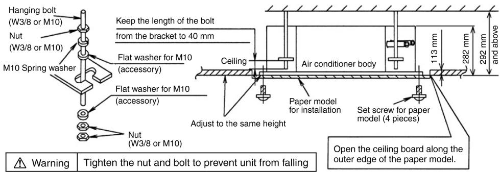 PANASONIC AQUAREA HT MHF (WH-MHF09G3E5) - AQUAREA HT MHF (WH-MHF12G6E5) - POSITIONS OF AIR CONDITIONER BODY AND CEILING SURFACE - 1