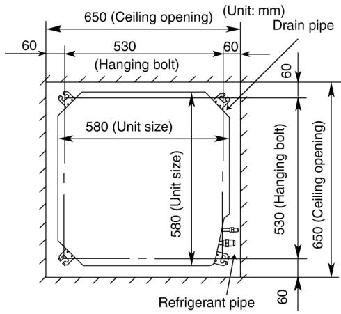 PANASONIC AQUAREA HT MHF (WH-MHF09G3E5) - AQUAREA HT MHF (WH-MHF12G6E5) - CEILING OPENING DIMENSIONS AND HANGING BOLT LOCATION - 1