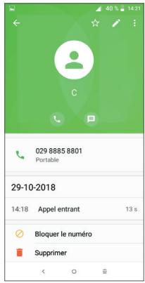 029 8885 8801 Portable 29-10-2018 14:18 Appel entrant 13 s Bloquer le numéro Supprimer